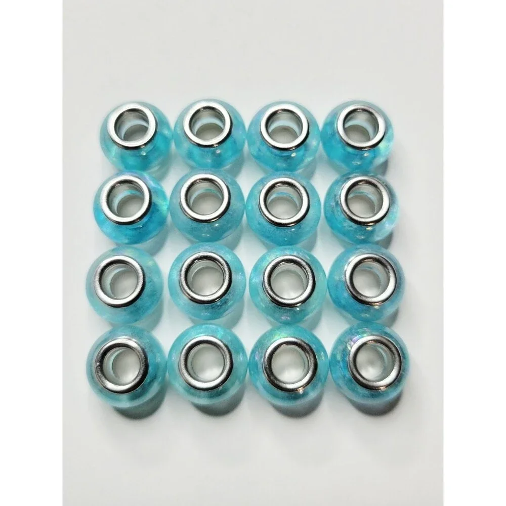 New! 16 Gorgeous Aqua Blue Translucent AB Round European Charm Beads For Pandora